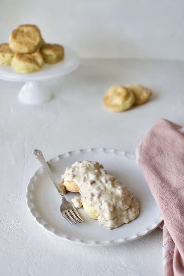 Joanna Gaines recipe for Classic Sausage Gravy on Jojo's Biscuits from the Magnolia Table Cookbook Vol. 1.