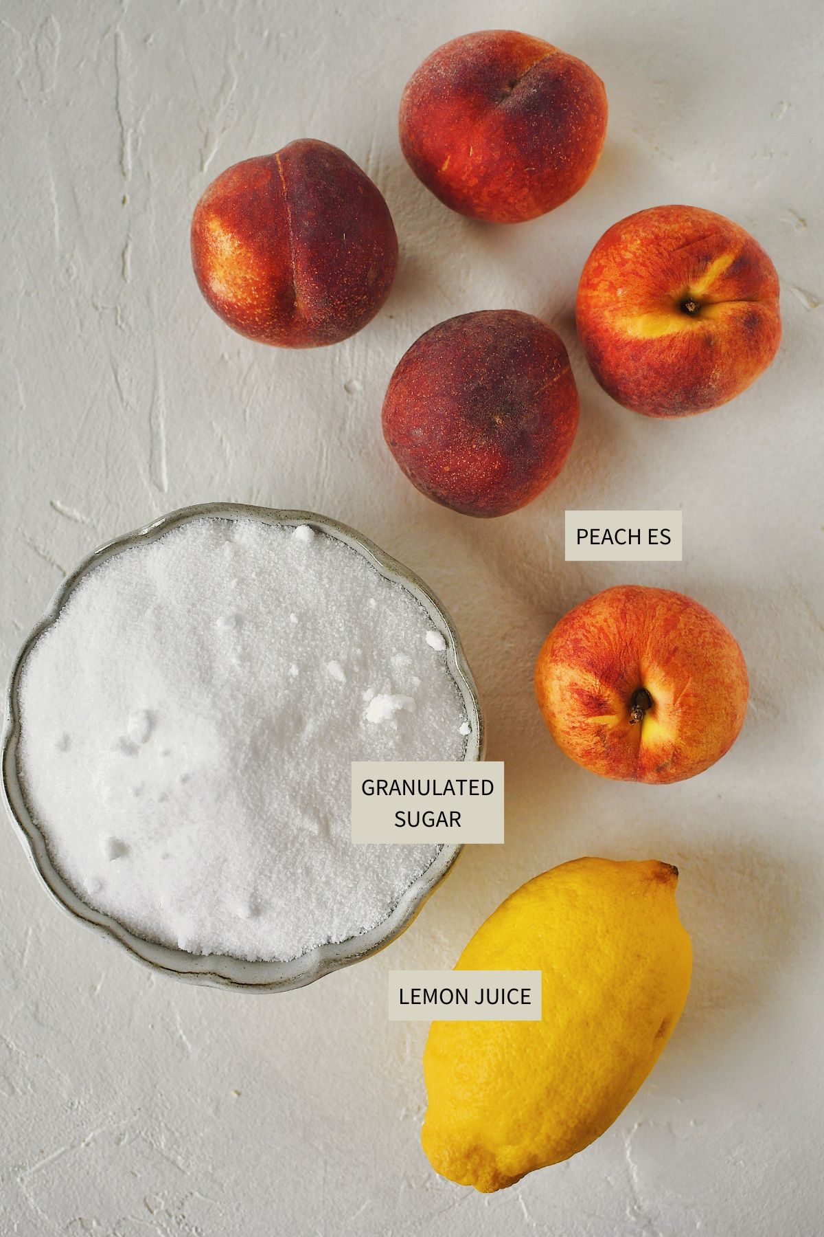 Ingredients needed to make Peach Jam Recipe.