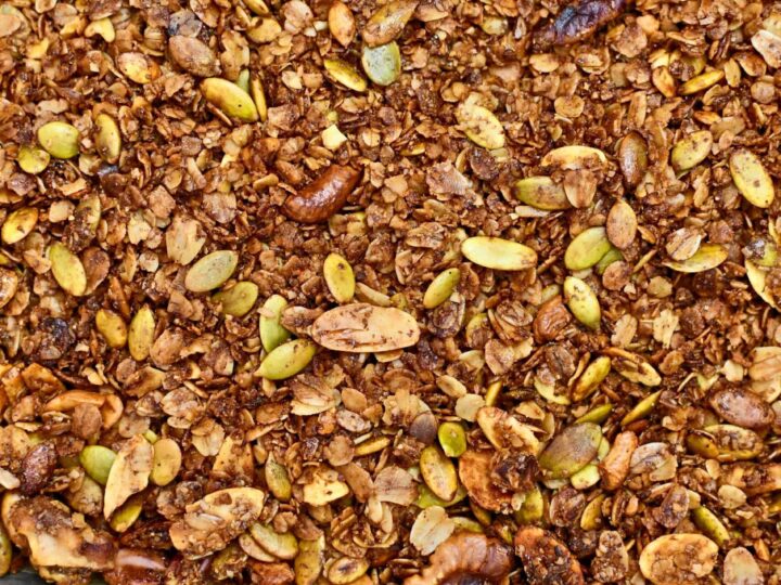 Pumpkin Seed Granola on a sheet pan.