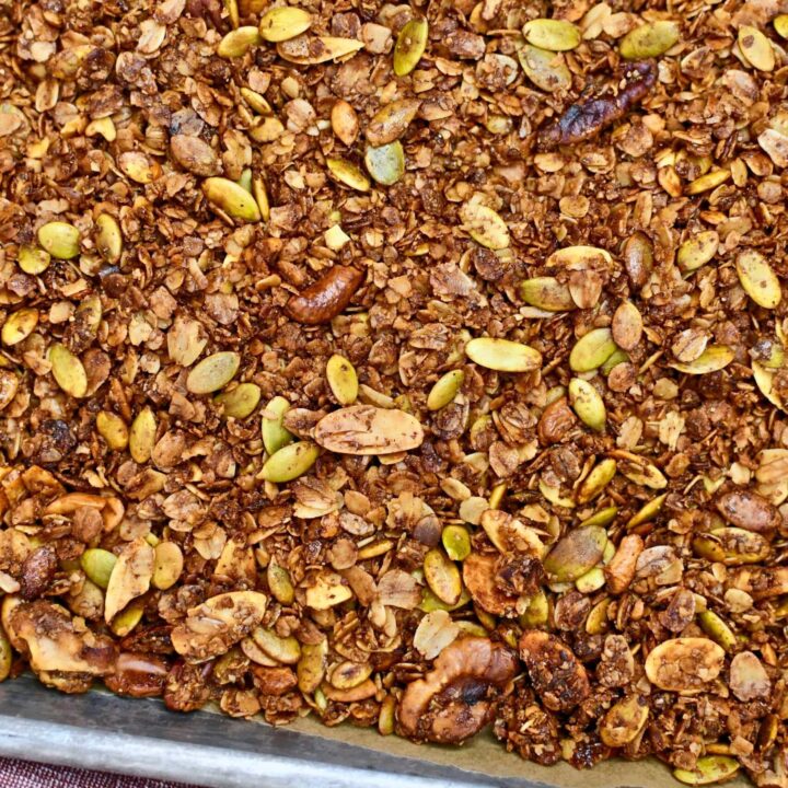 Pumpkin Seed Granola on a sheet pan.