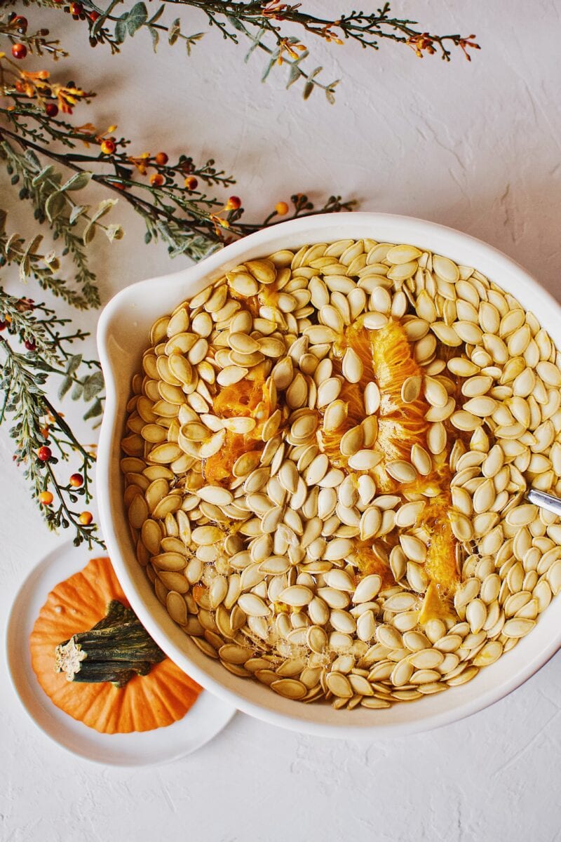 pumpkin seeds removed from the pumpkin and rinsing in water.