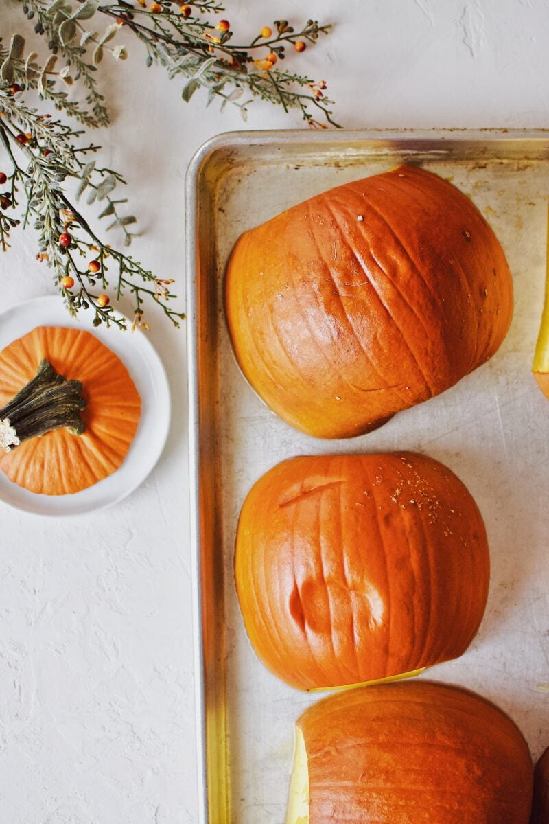 freshly cooked and cooking roasted pumpkin