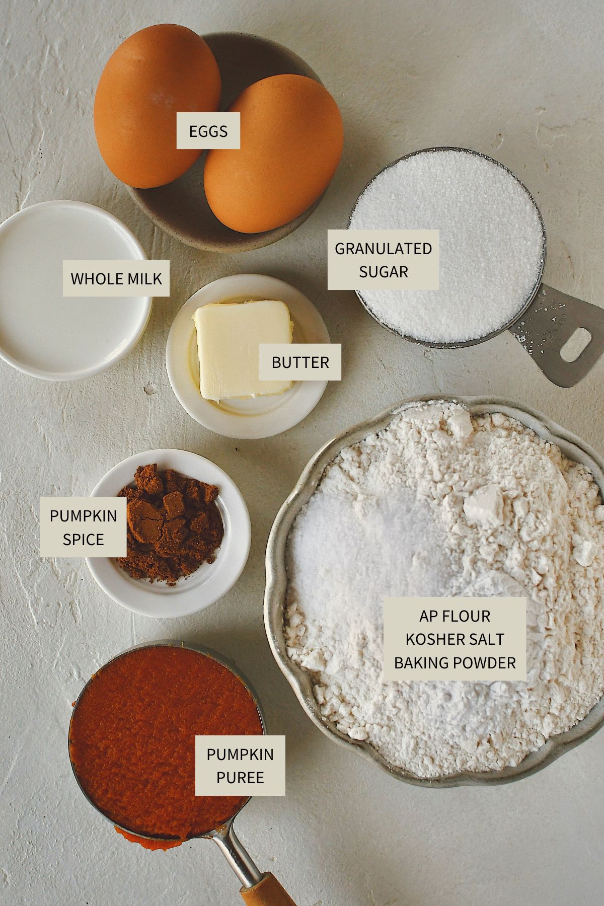 Ingredients needed to make Pumpkin Donuts.
