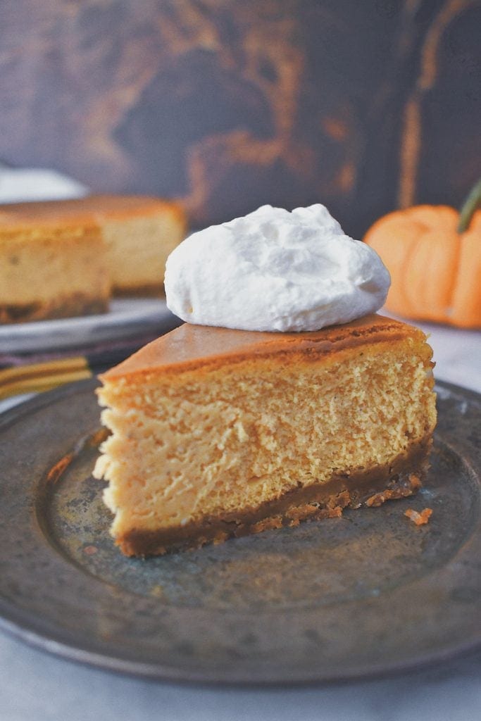 single slice of perfect pumpkin cheesecake