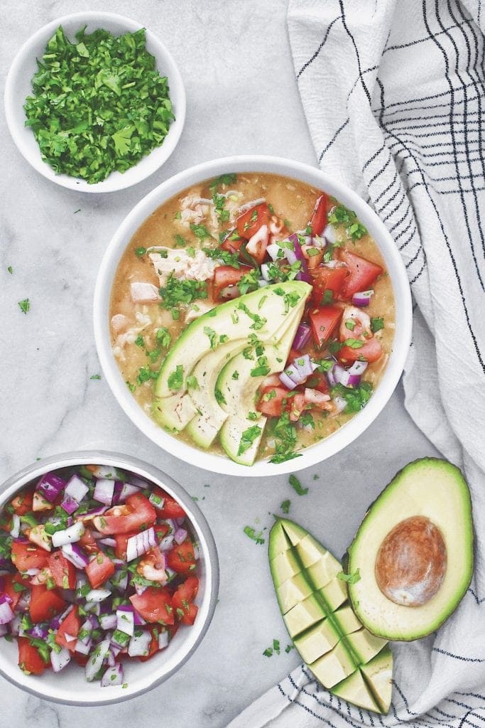 White Bean Chicken Chili ready to eat.