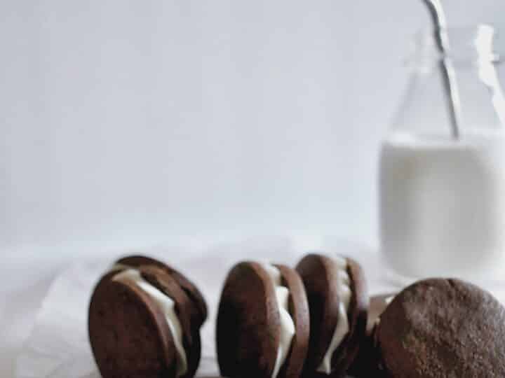 Homemade Oreo Style Cookies and milk.