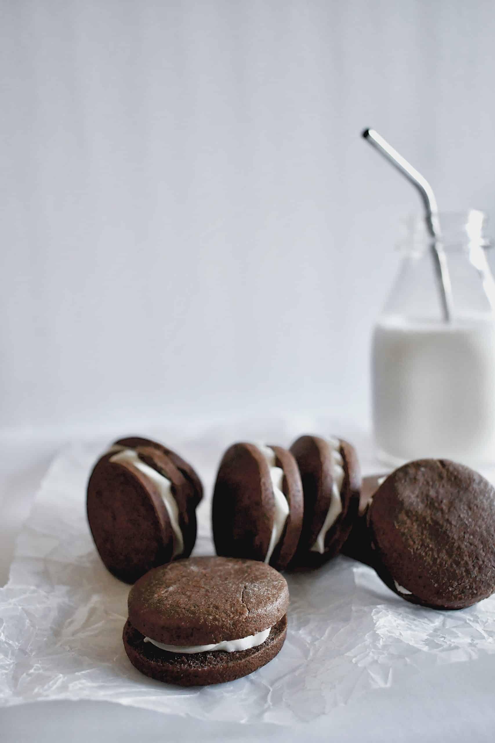 Homemade Oreo Style Cookies and milk.