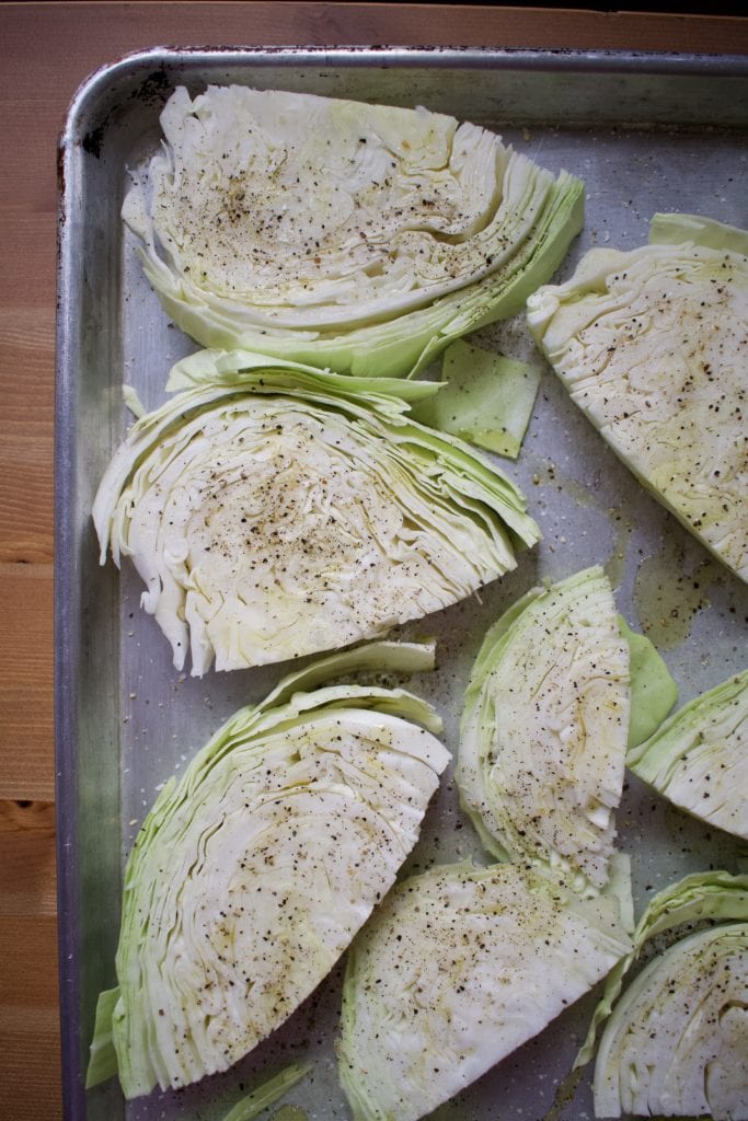 Cabbage ready to roast and be added to colcannon potatoes 