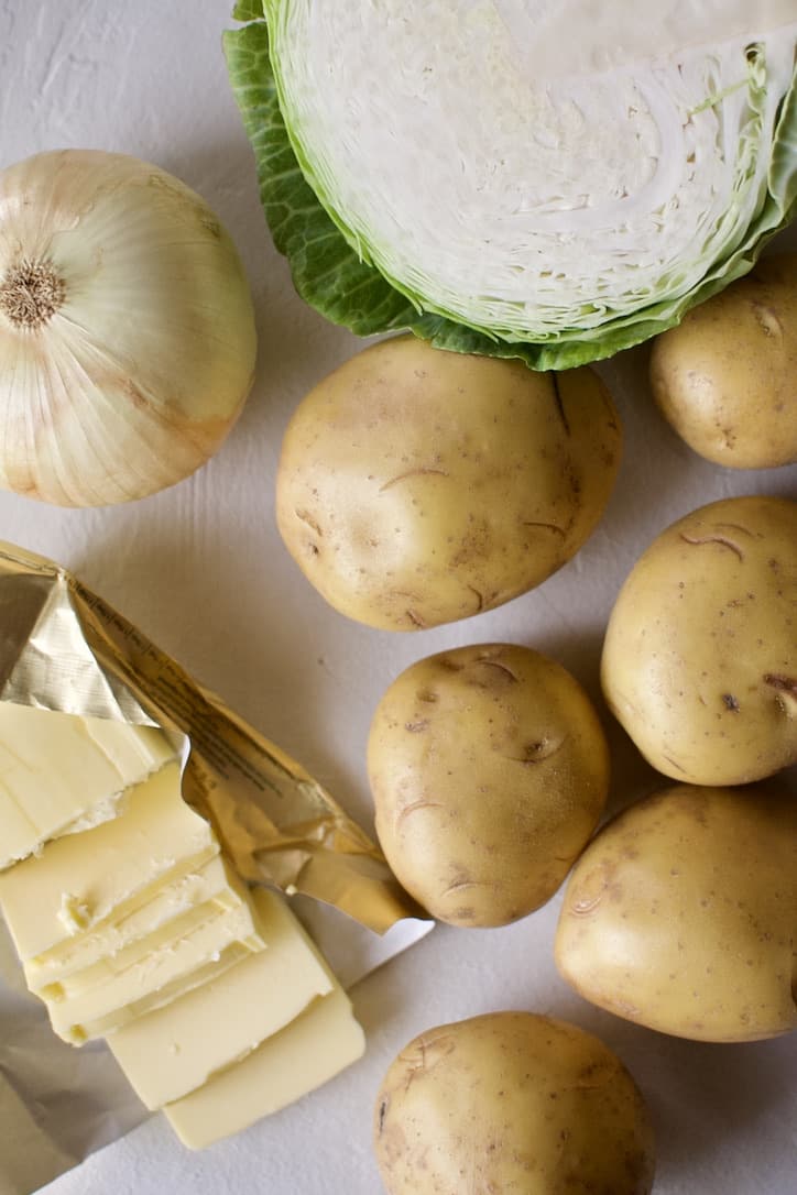 Ingredients needed to make Irish Colcannon Potatoes.