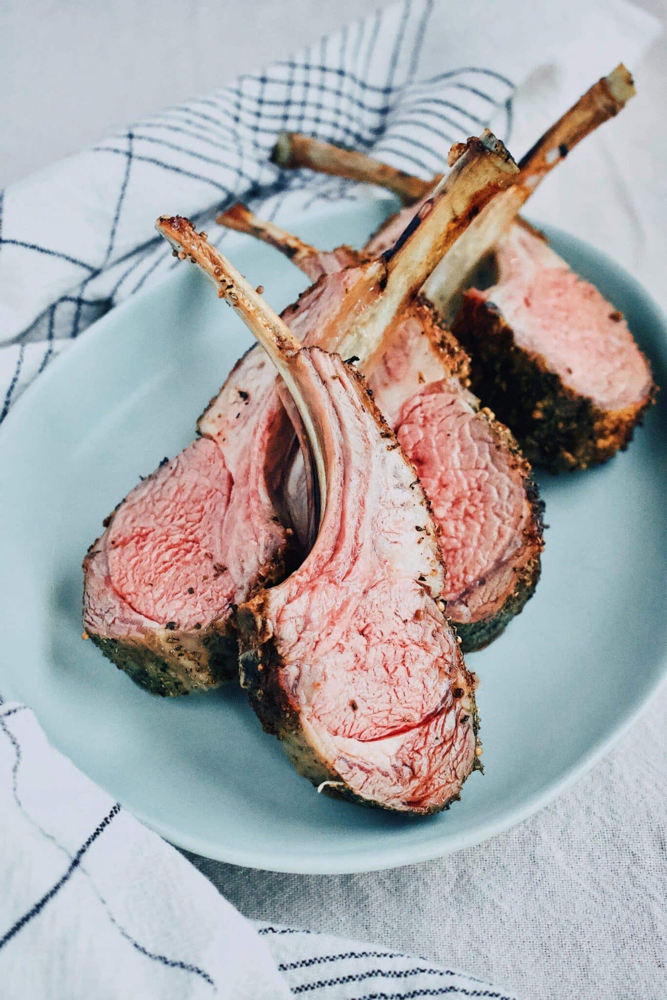 Perfectly Roasted Rack of Lamb, sliced into chops