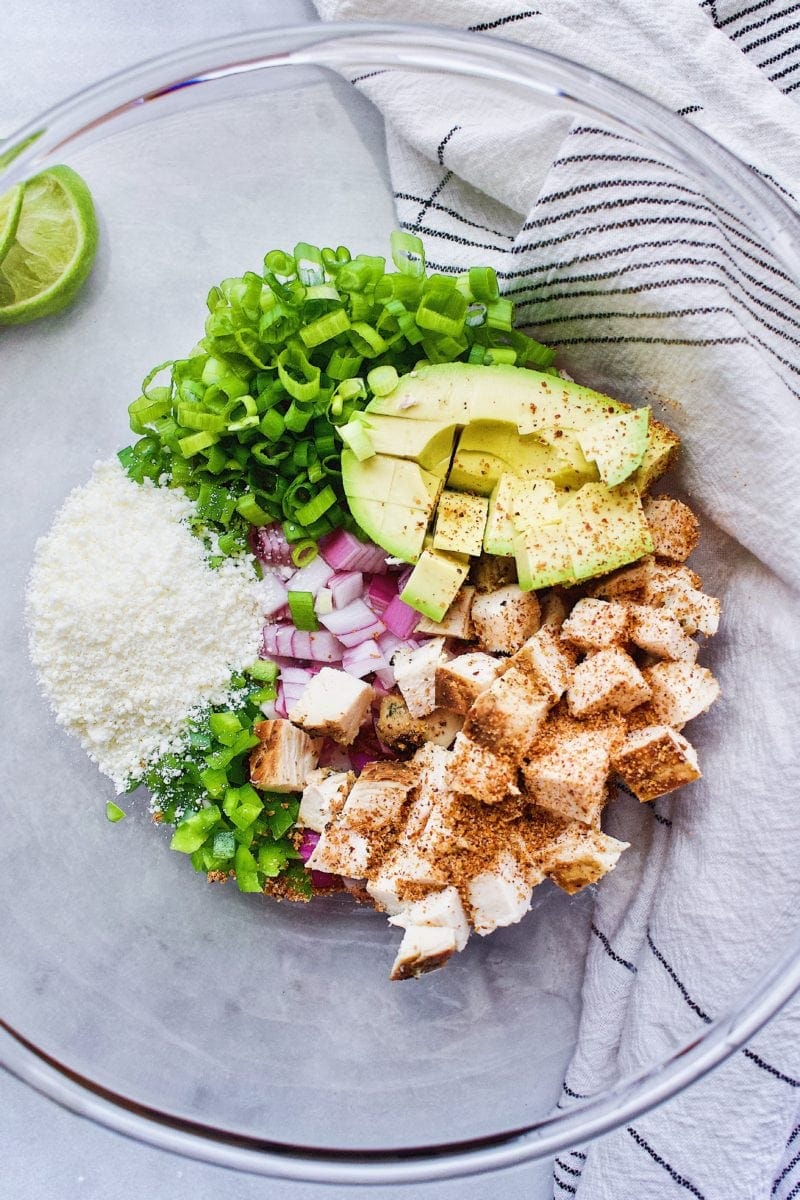 chicken salad base with onions, jalapeno, avocado and chicken