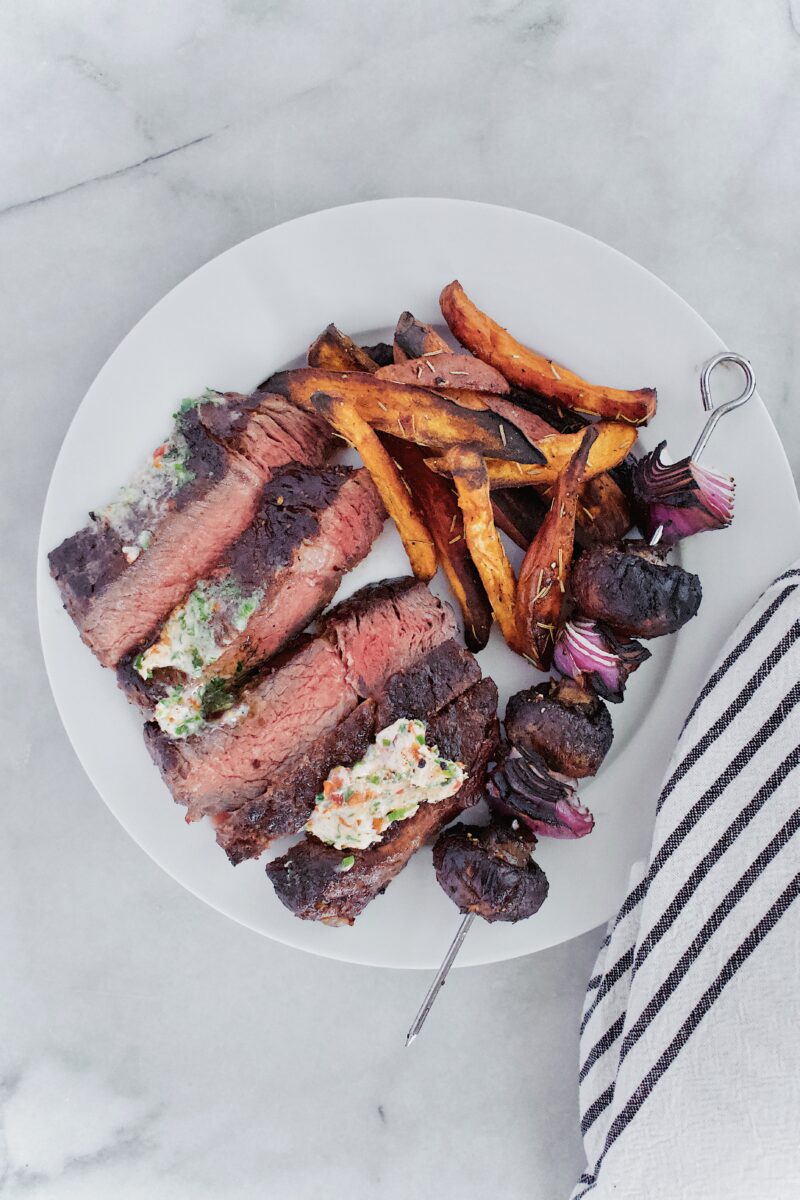 Joanna Gaines recipe for Becki's Herb Butter served on Rib Eye Steak