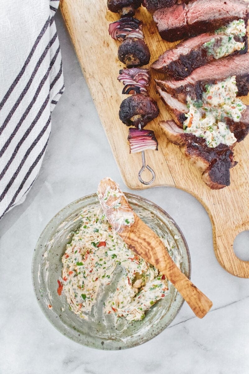 Joanna Gaines recipe for Becki's Herb Butter served on Rib Eye Steak