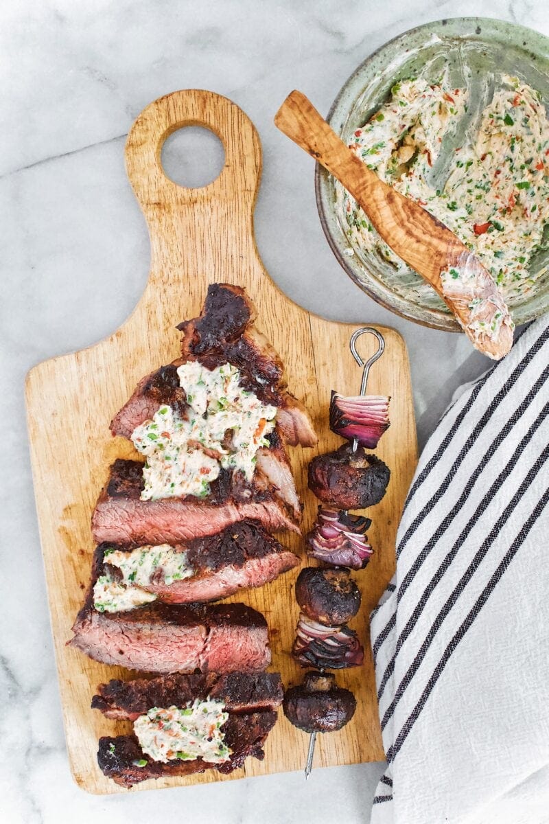 Joanna Gaines recipe for Becki's Herb Butter served on Rib Eye Steak