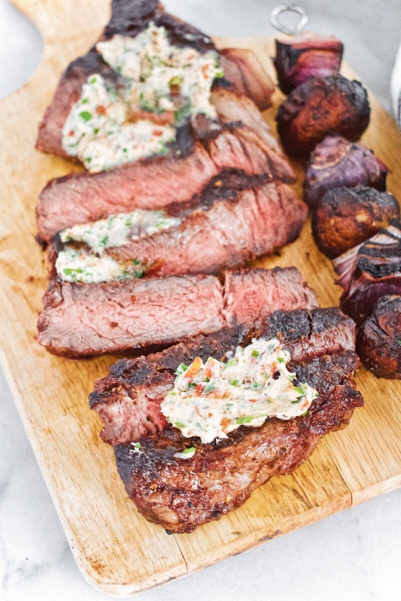 Joanna Gaines recipe for Becki's Herb Butter served on Rib Eye Steak