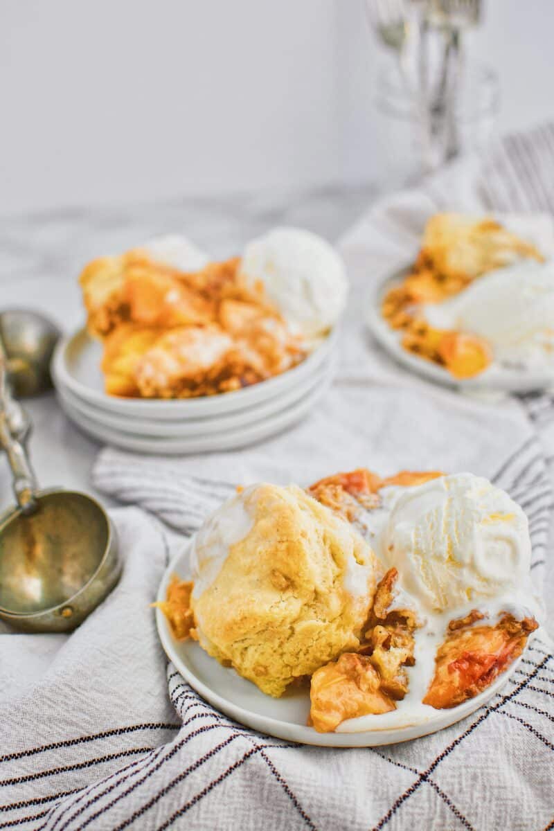 Skillet Peach Cobbler with Bourbon Brown Sugar Crumble