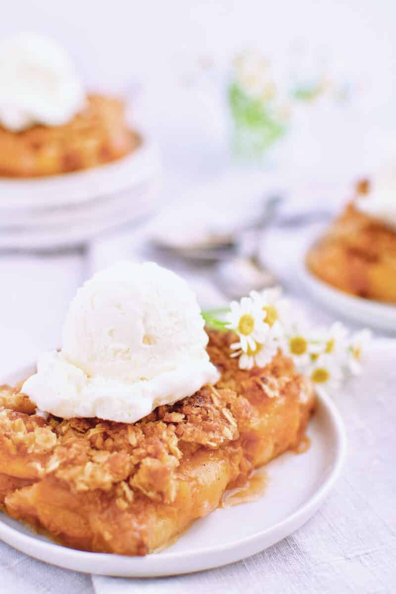 Spiced Peach Pie with ice cream on top