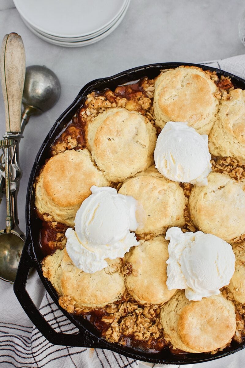 Skillet Peach Cobbler with Bourbon Brown Sugar Crumble