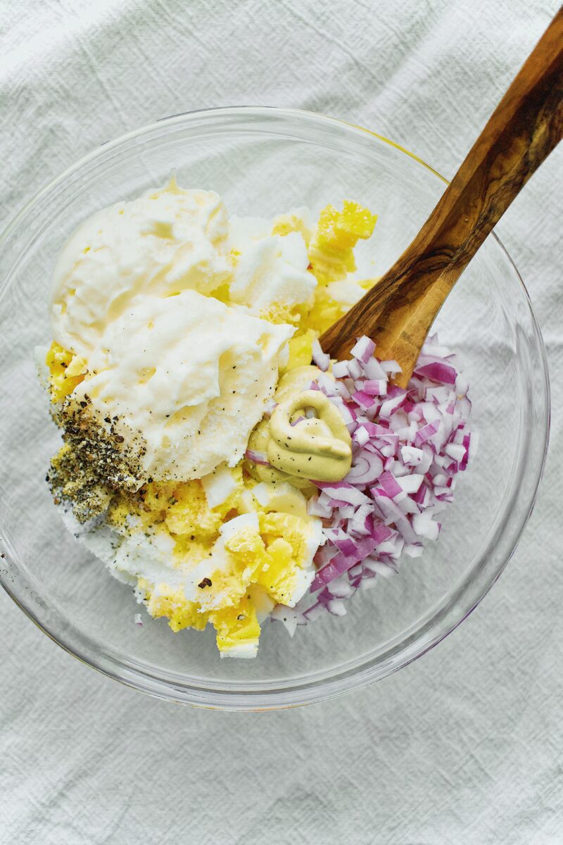 Egg Salad Ingrediets in a bowl