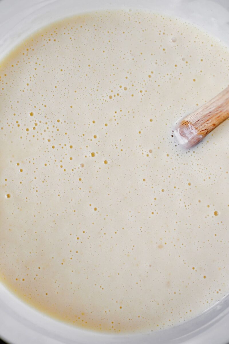 Fully formed ice cream base ready to be chilled in the fridge.