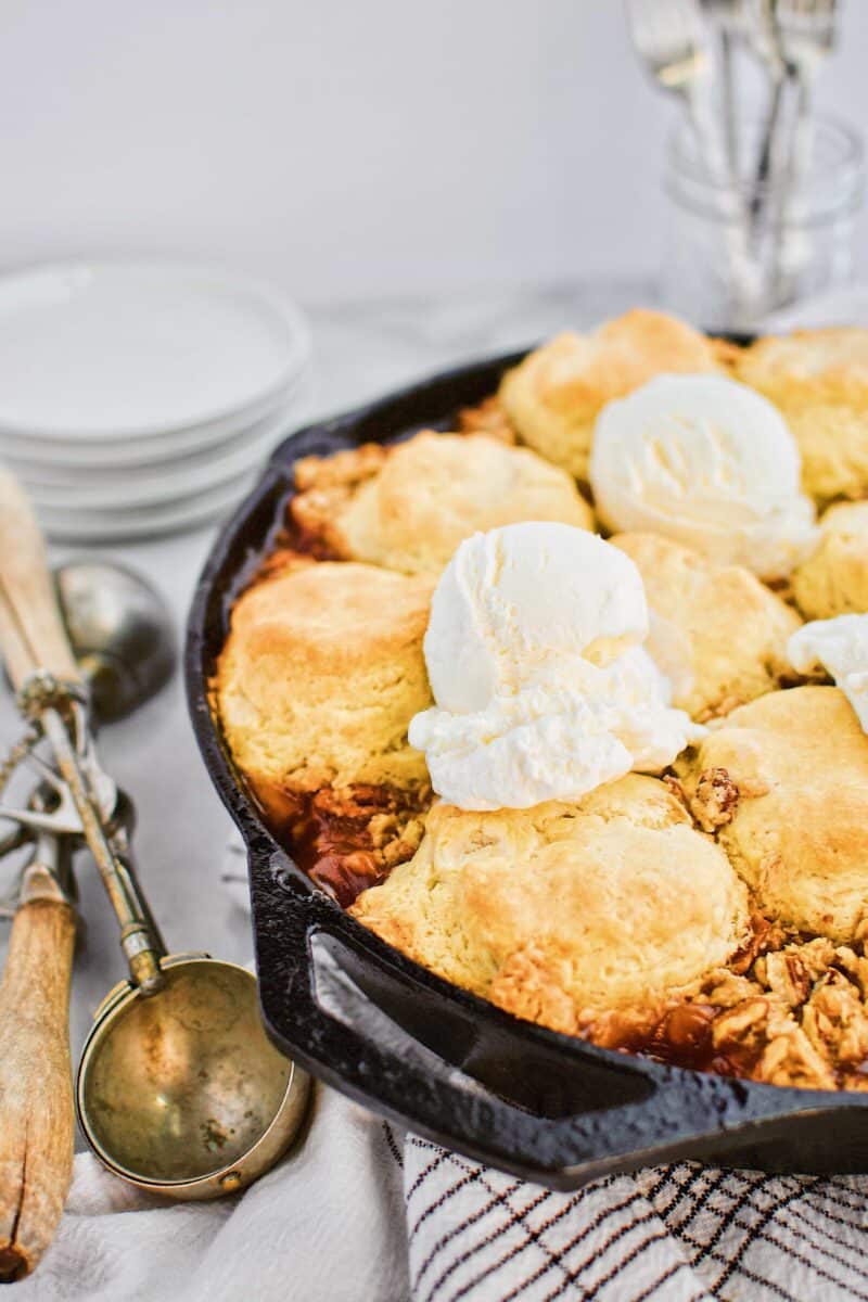 Skillet Peach Cobbler with Bourbon Brown Sugar Crumble