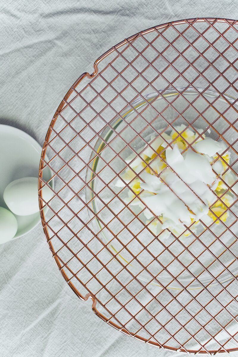 Eggs Pressed through a cooling rack