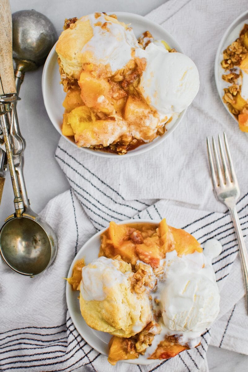 Skillet Peach Cobbler with Bourbon Brown Sugar Crumble