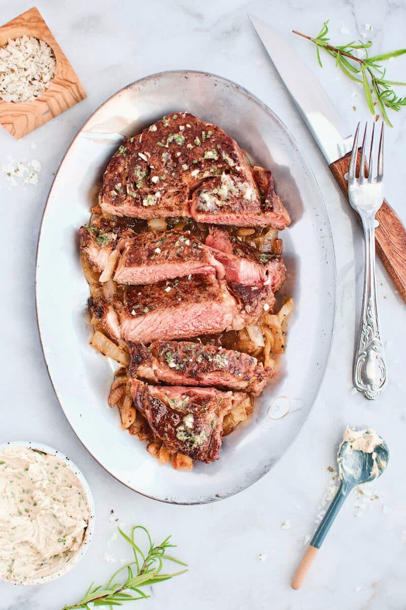 Grilled Ribeye with Steak Butter on top