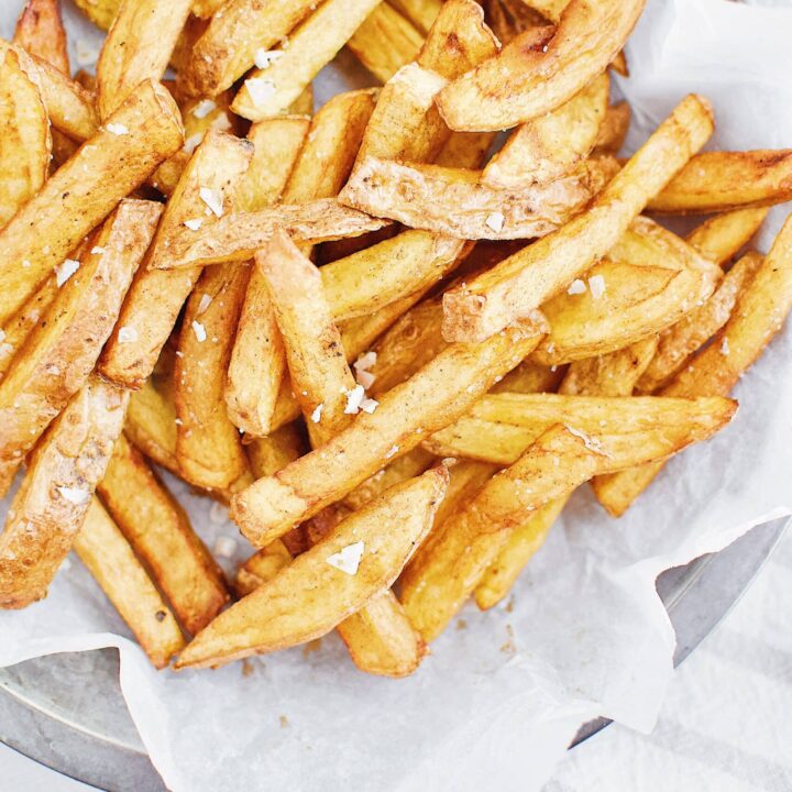 Yukon gold potatoes and cut into fries and deep fried twice