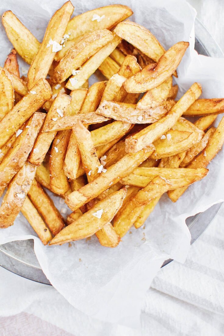 Yukon gold potatoes and cut into fries and deep fried twice