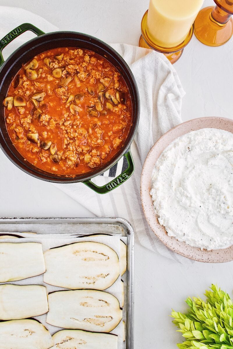 prepared ingredients for Eggplant Rollatini