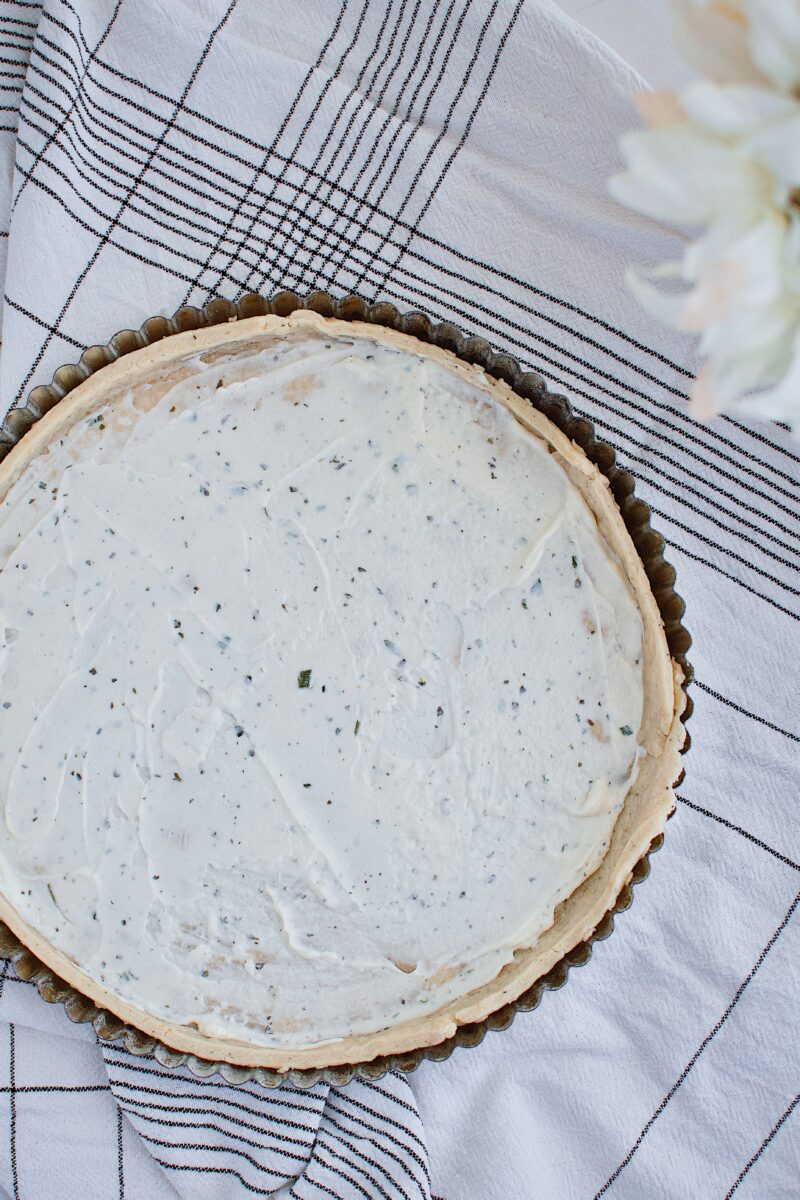 Parmesan Pie Crust, par baked and topped with boursin cheese