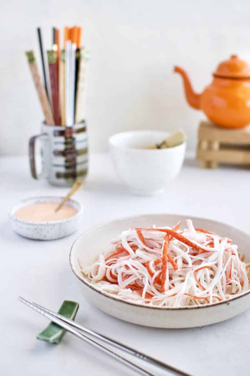 shredded crab sticks for the Ahi Tuna Tower recipe