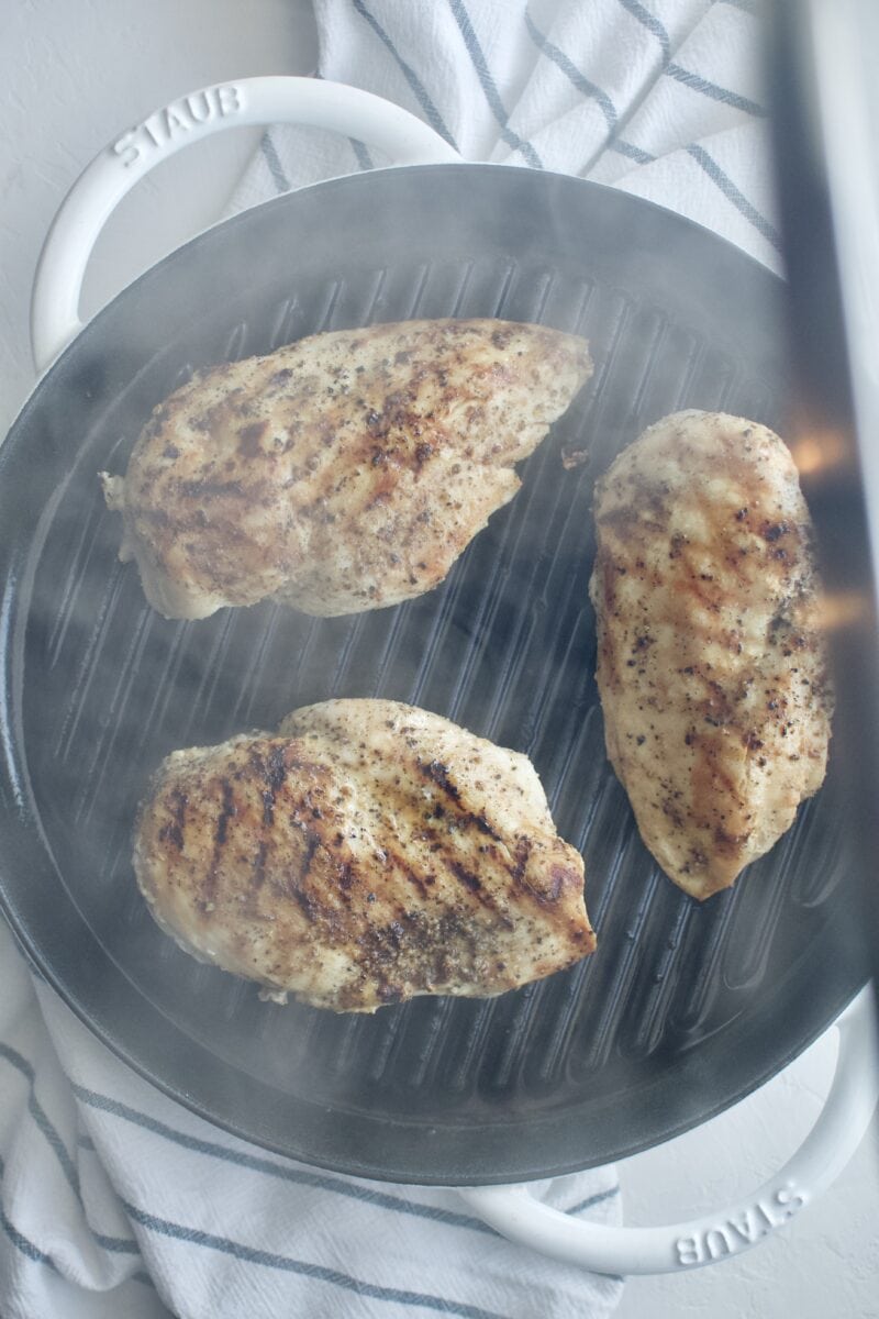 steam releasing from the grill pan while lid is being removed