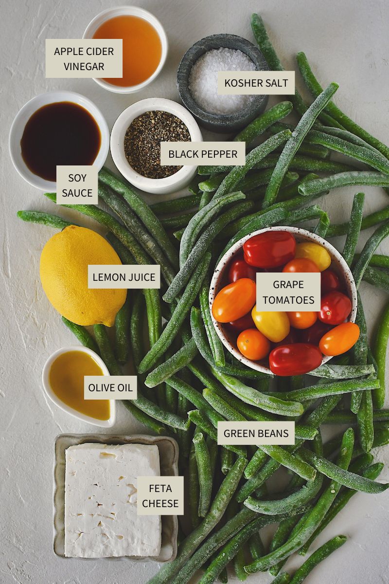 Ingredients needed to make Green Bean Salad.