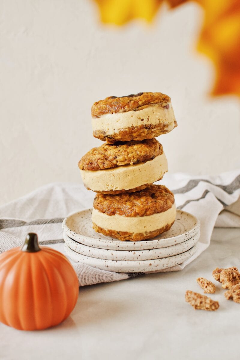 Pumpkin Oatmeal Cookies turned into Ice Cream Sandwiches