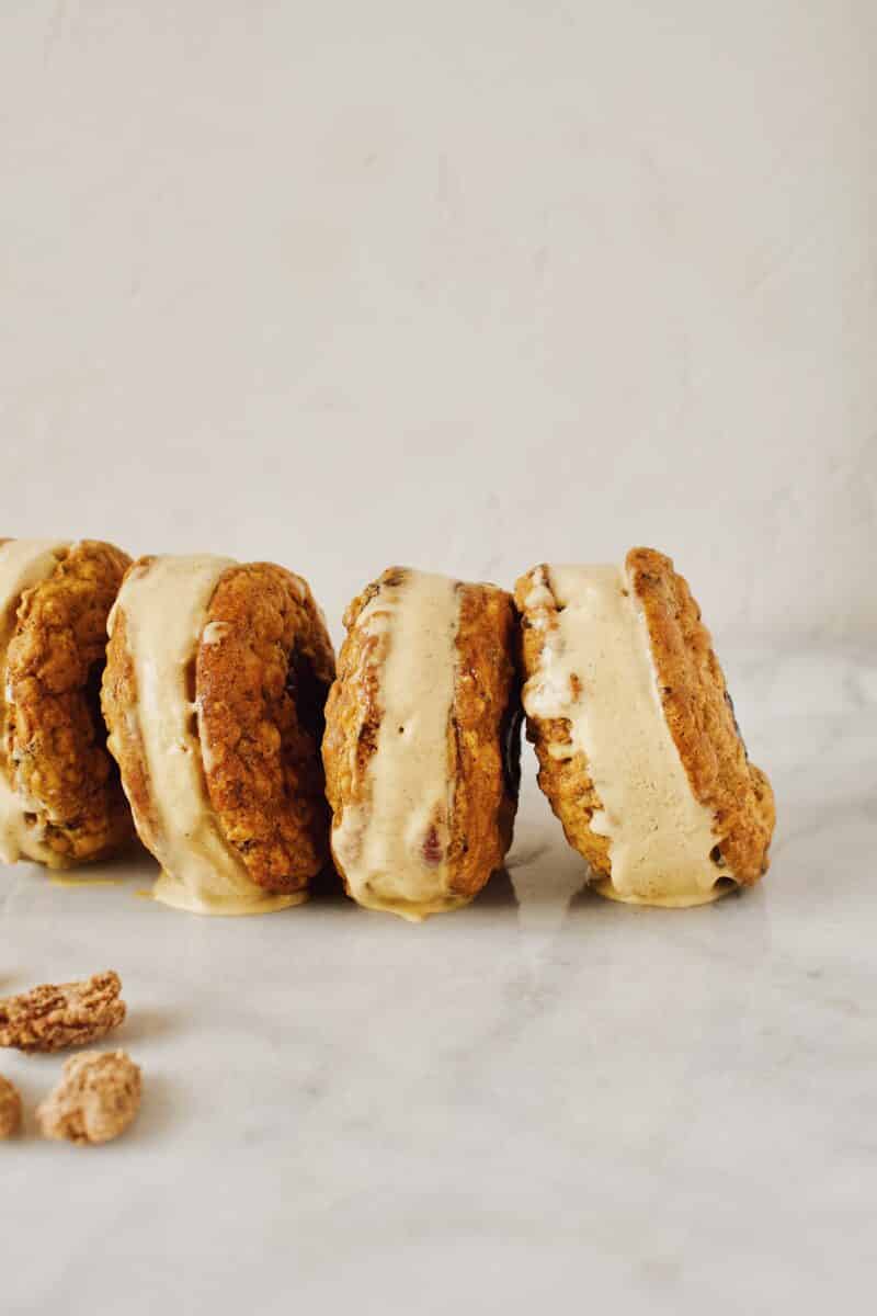 Pumpkin Oatmeal Cookies turned into Ice Cream Sandwiches