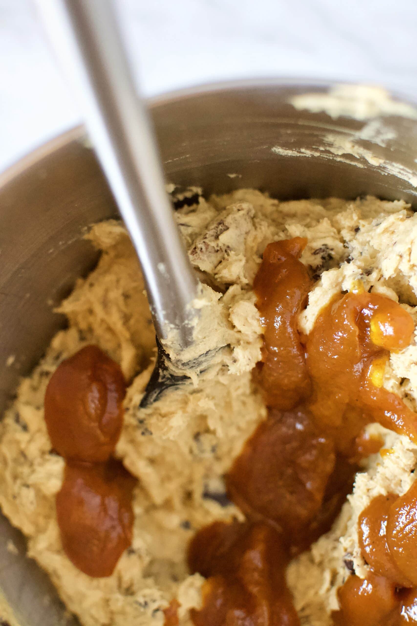 addin the pumpkin butter to the cookie dough