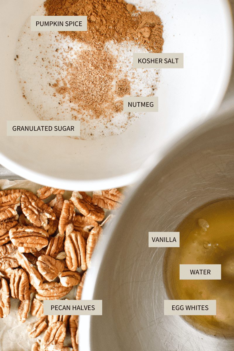 ingredients needed to make pumpkin spice praline pecans