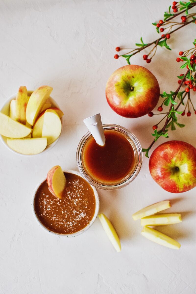 Homemade Caramel Sauce with apples for dipping.