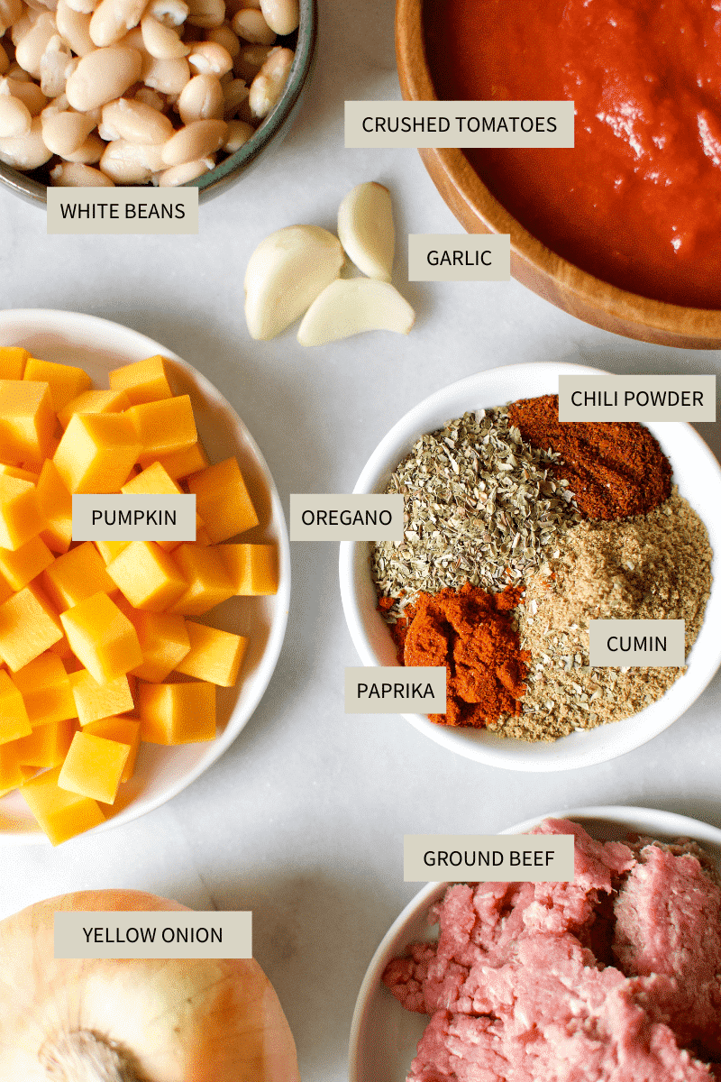 Ingredients needed to make Pumpkin Chili