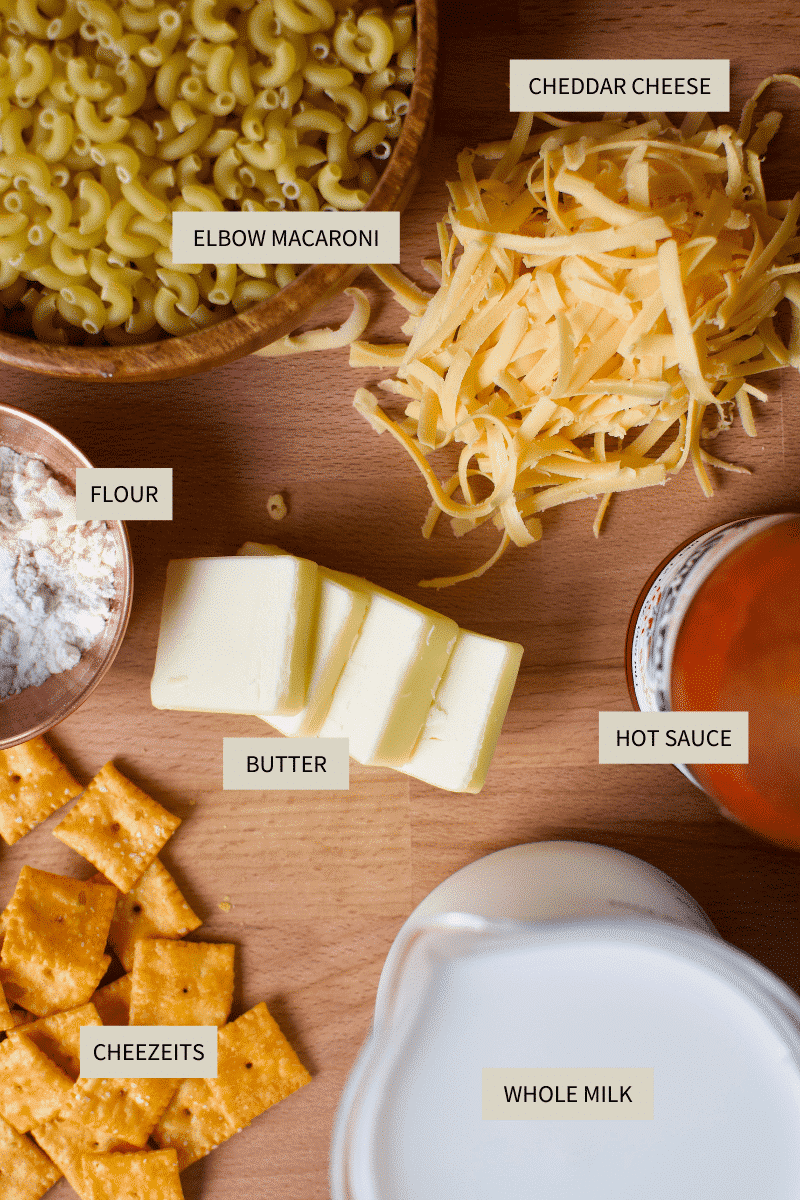 Ingredients for making Cheez-It mac and cheese.