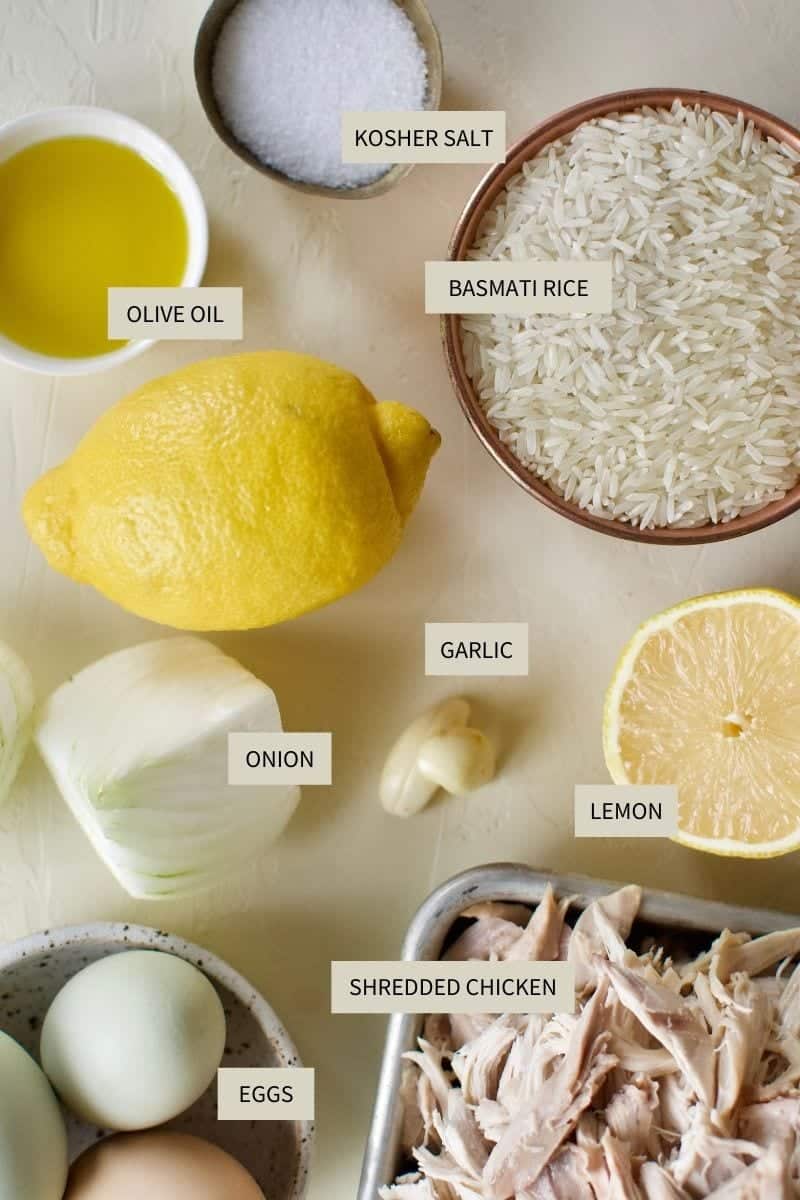 ingredients needed to make Greek Lemon Rice Soup.