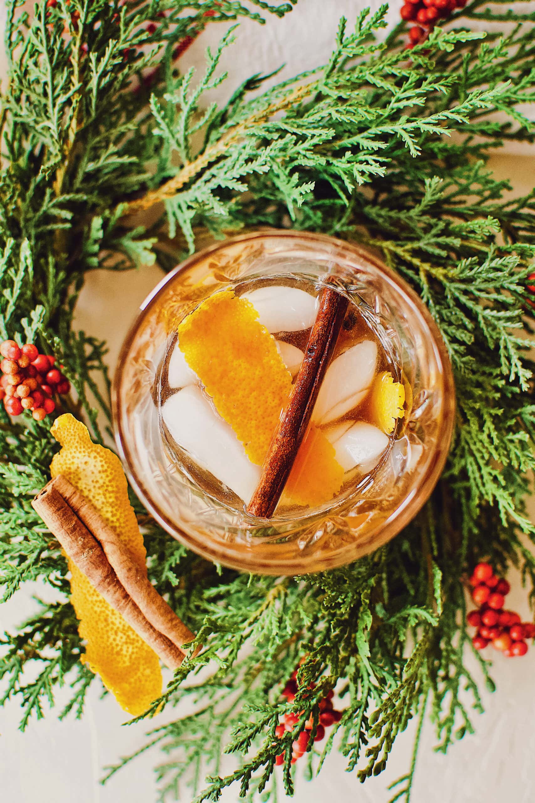 Bourbon Brown Sugar Old-Fashioned wrapped in a wreath.