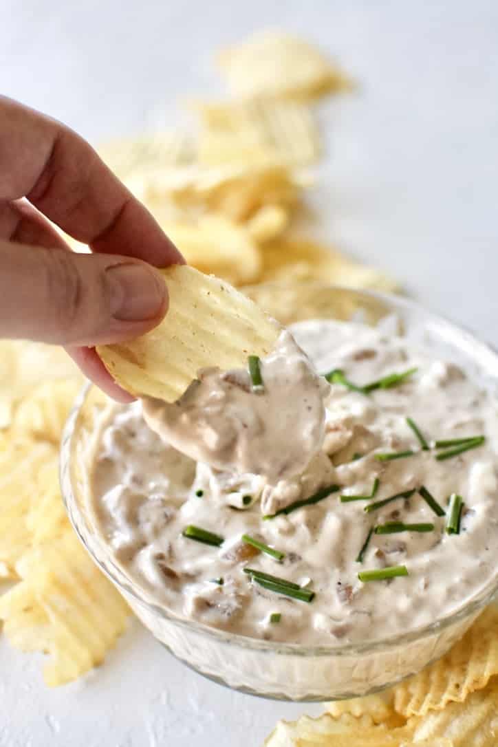 Joanna Gaines recipe for French Onion Dip from the Magnolia Table Cookbook Vol.2 and Magnolia Table with Joanna Gaines Cooking Show.