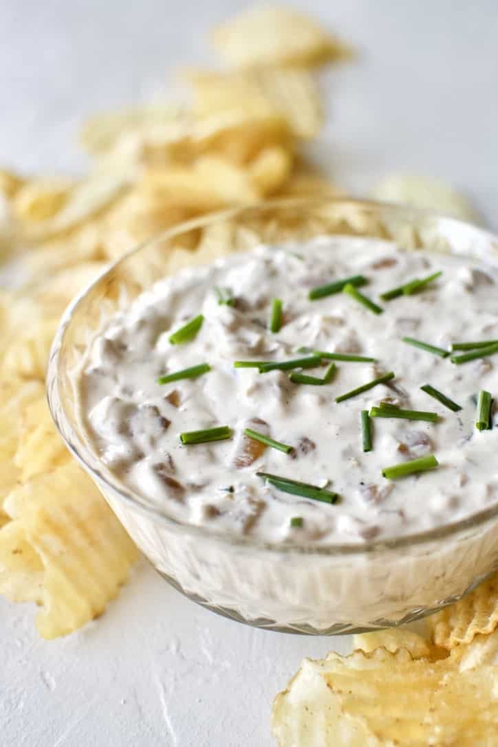 Joanna Gaines recipe for French Onion Dip from the Magnolia Table Cookbook Vol.2 and Magnolia Table with Joanna Gaines Cooking Show.