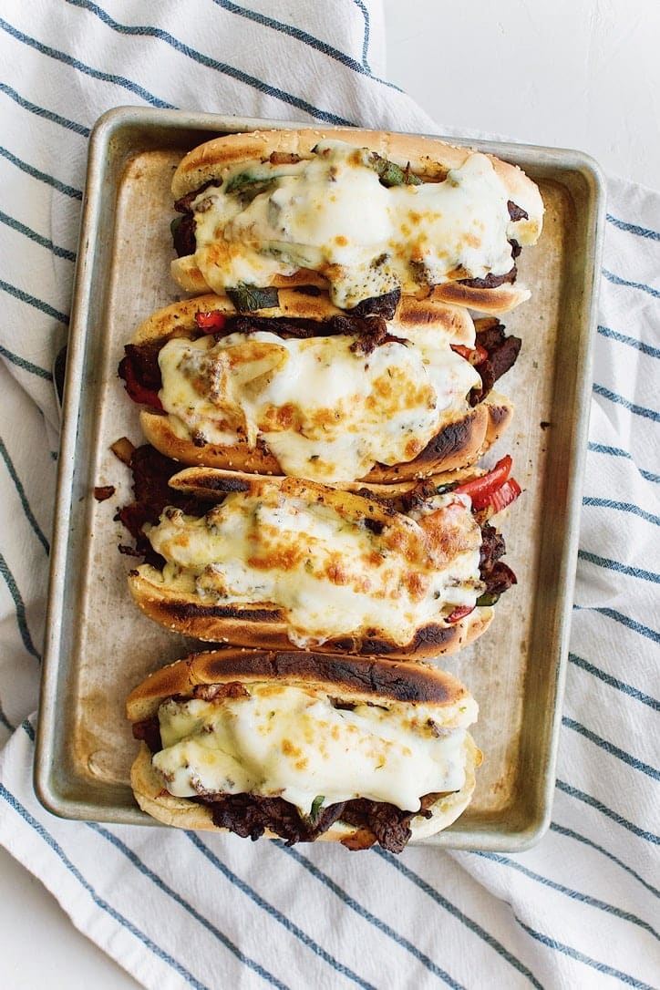 Joanna Gaines recipe for Philly Cheesesteaks from the Magnolia Table Cookbook Vol. 2.