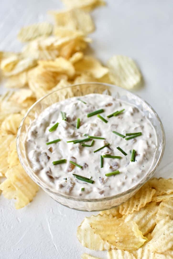 Joanna Gaines recipe for French Onion Dip from the Magnolia Table Cookbook Vol.2 and Magnolia Table with Joanna Gaines Cooking Show.