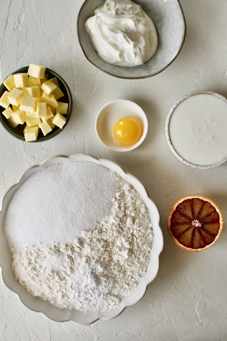 Ingredients needed to make Blood Orange Scones