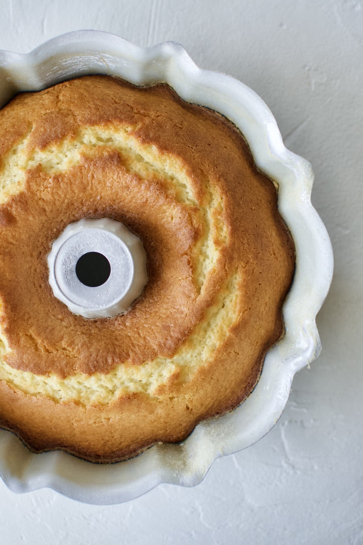 A freshly baked bundt just out of the oven.